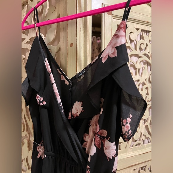 Black and Pink Floral Faux Wrap Dress - Picture 5 of 16